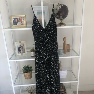 Star print deep V jumpsuit